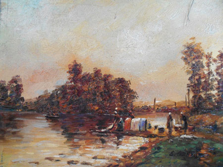 387-T1 | 20cm x 25cm | bateau sur rivière 